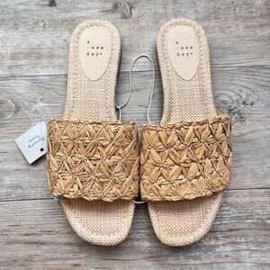 A New Day Woven Raffia Slide Sandals Size 9 Women's Tan Boho Coastal Summer NWT